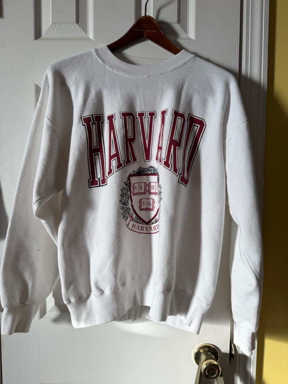 Vintage 90s Harvard Nutmeg Crewneck Sweatshirt Made USA Large White Collegiate